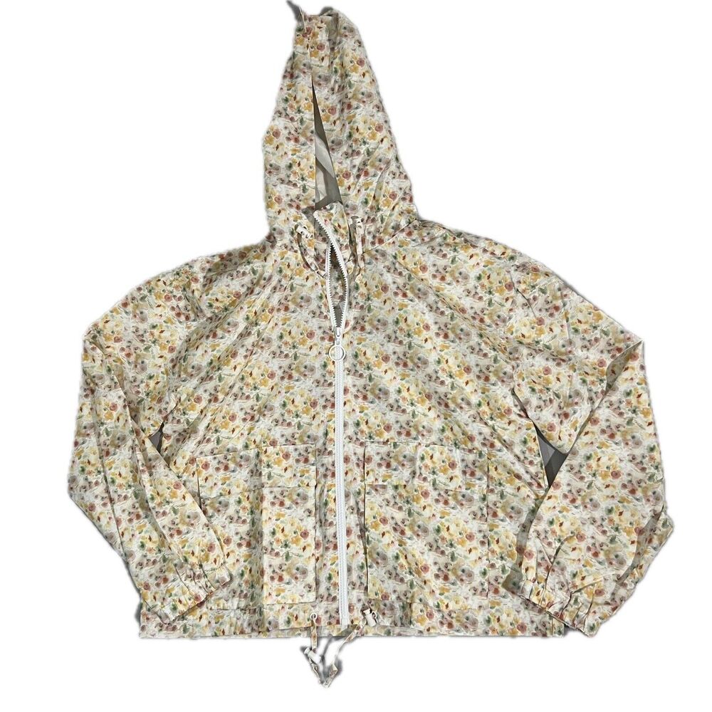 NWT Maurices Women’s White Floral Zip Up Cropped Windbreaker Size M